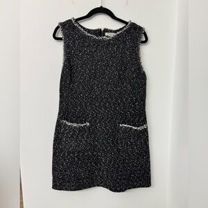 Max Studio Black Tweed Fringe-Trim Mini Dress